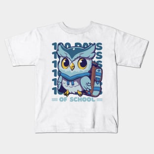 100 days of school typography featuring a Cute owl with a bagpack #2 Kids T-Shirt